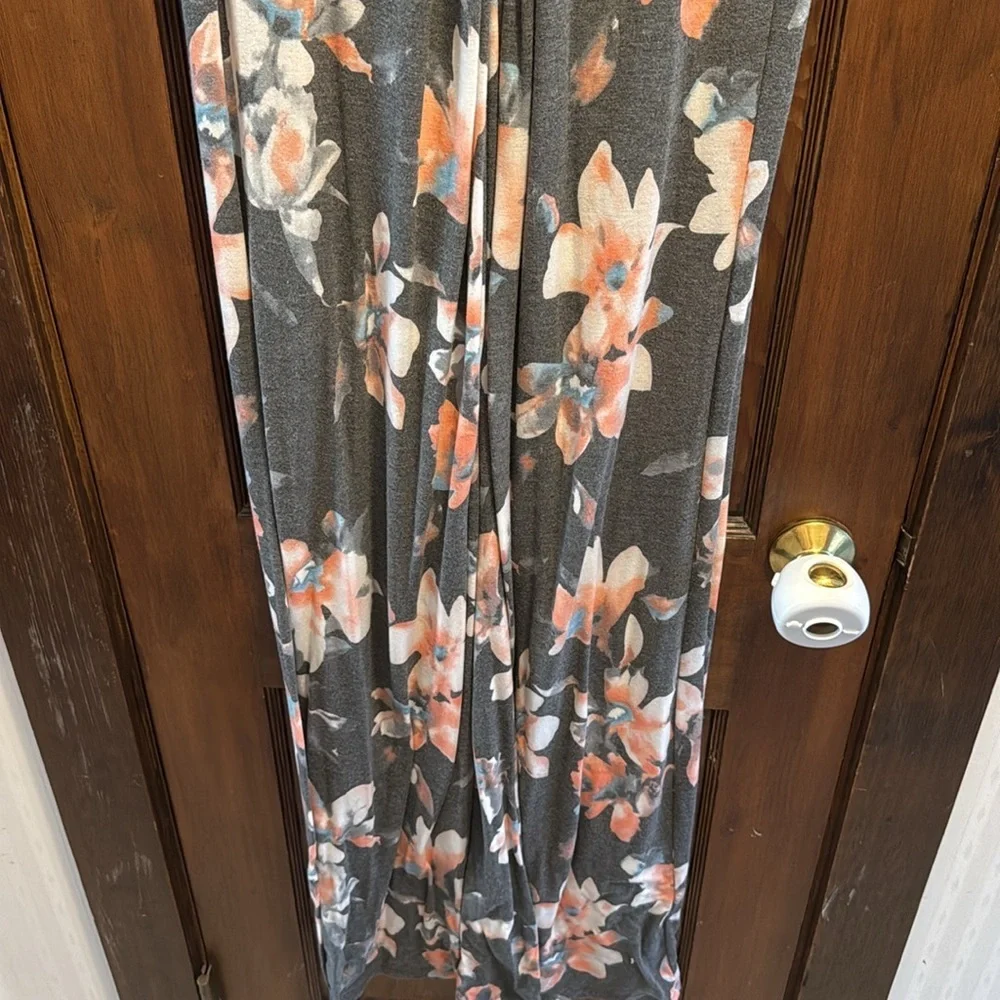 Sweet Lovely by Jen Charcoal Grey Floral Sleeveless Knot Front Maxi Dress - Picture 5 of 11